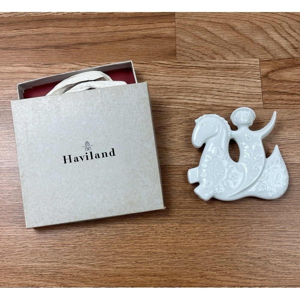Vintage 1972 Haviland Porcelain Christmas Ornament Noel Prancing Horse France